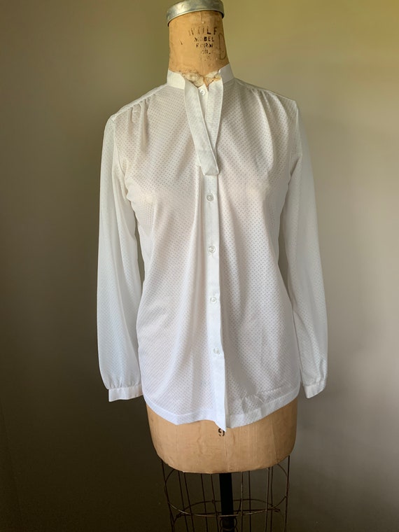 80’s Spiegel White Knit Jacquard Pussy Bow Blouse - image 7