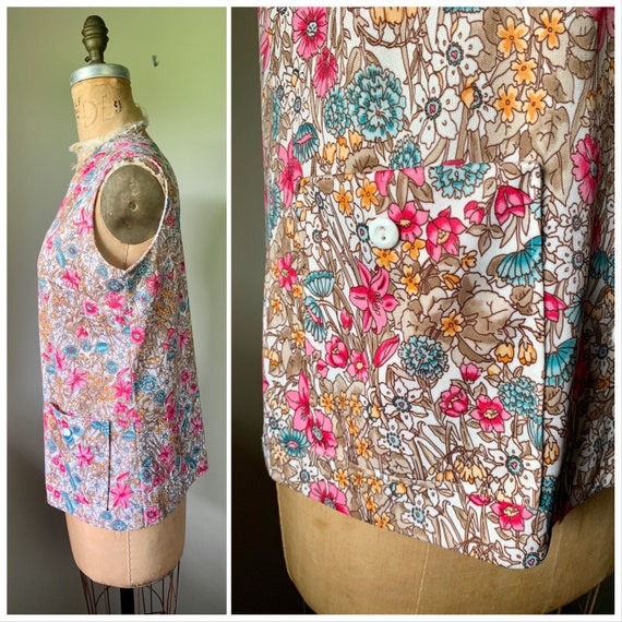 Bright Floral Print Sleeveless Button Front Top - image 3