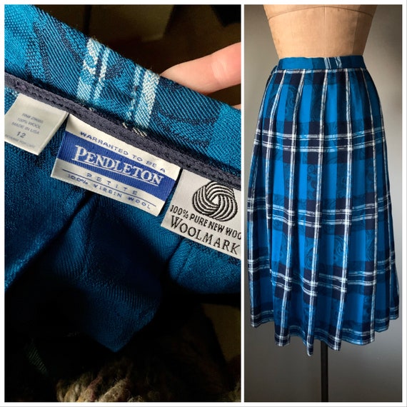 Vintage Wool Pendleton Blue Plaid Long Skirt - image 2