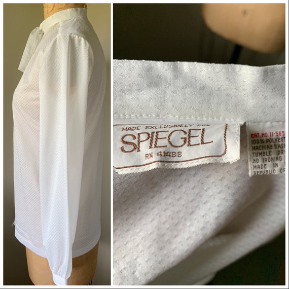 80’s Spiegel White Knit Jacquard Pussy Bow Blouse - image 3