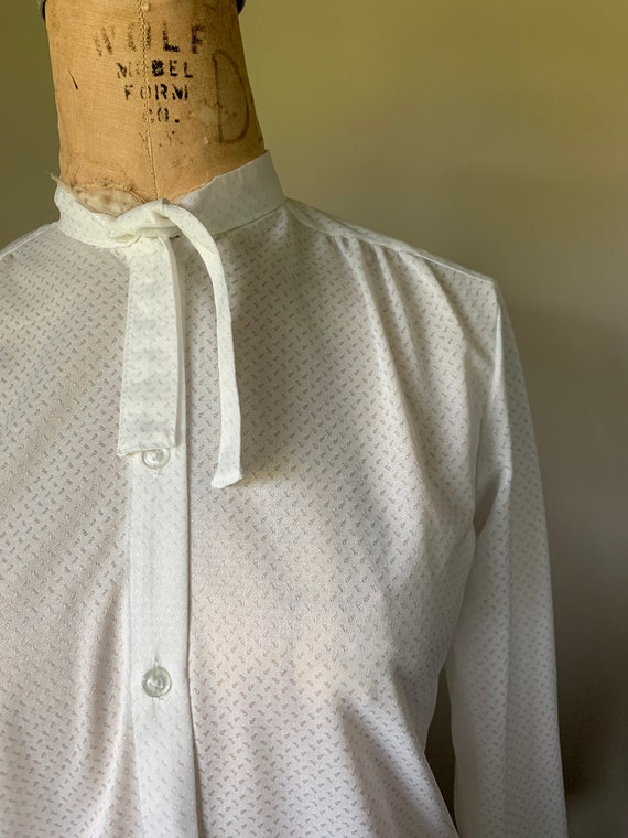 80’s Spiegel White Knit Jacquard Pussy Bow Blouse - image 6