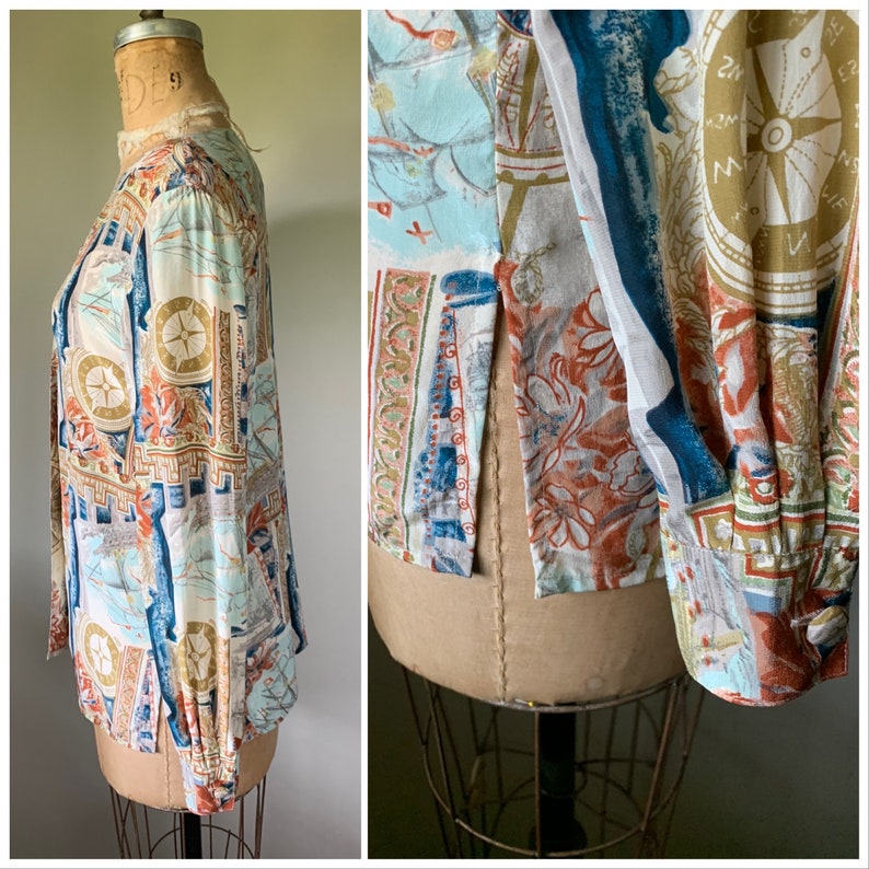 Vintage 90\u2019S Silk Nautical Print Blouse