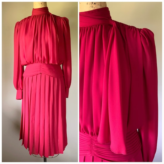 Vintage Richard Warren Raspberry Color Pleated 2 … - image 1