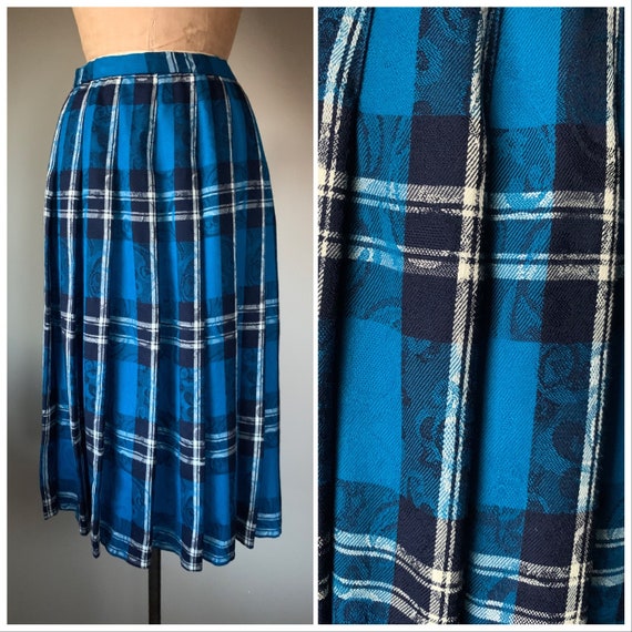 Vintage Wool Pendleton Blue Plaid Long Skirt - image 1