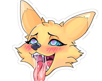 Furry Ahegao Sticker and Commission Tongue with Heart Hypno Eyes Head shot
