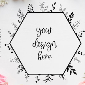 Floral hexagon frame svg Geometric floral frame svg Wedding frame svg Floral monogram svg Floral wreath svg Hexagon wreath svg Leaves frame