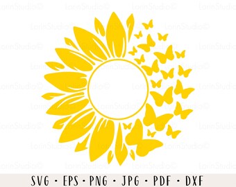 Girassol borboleta svg Monograma de girassol Girassol svg Flor de borboleta svg Borboleta svg Girassol clipart Girassol cricut Girassol png
