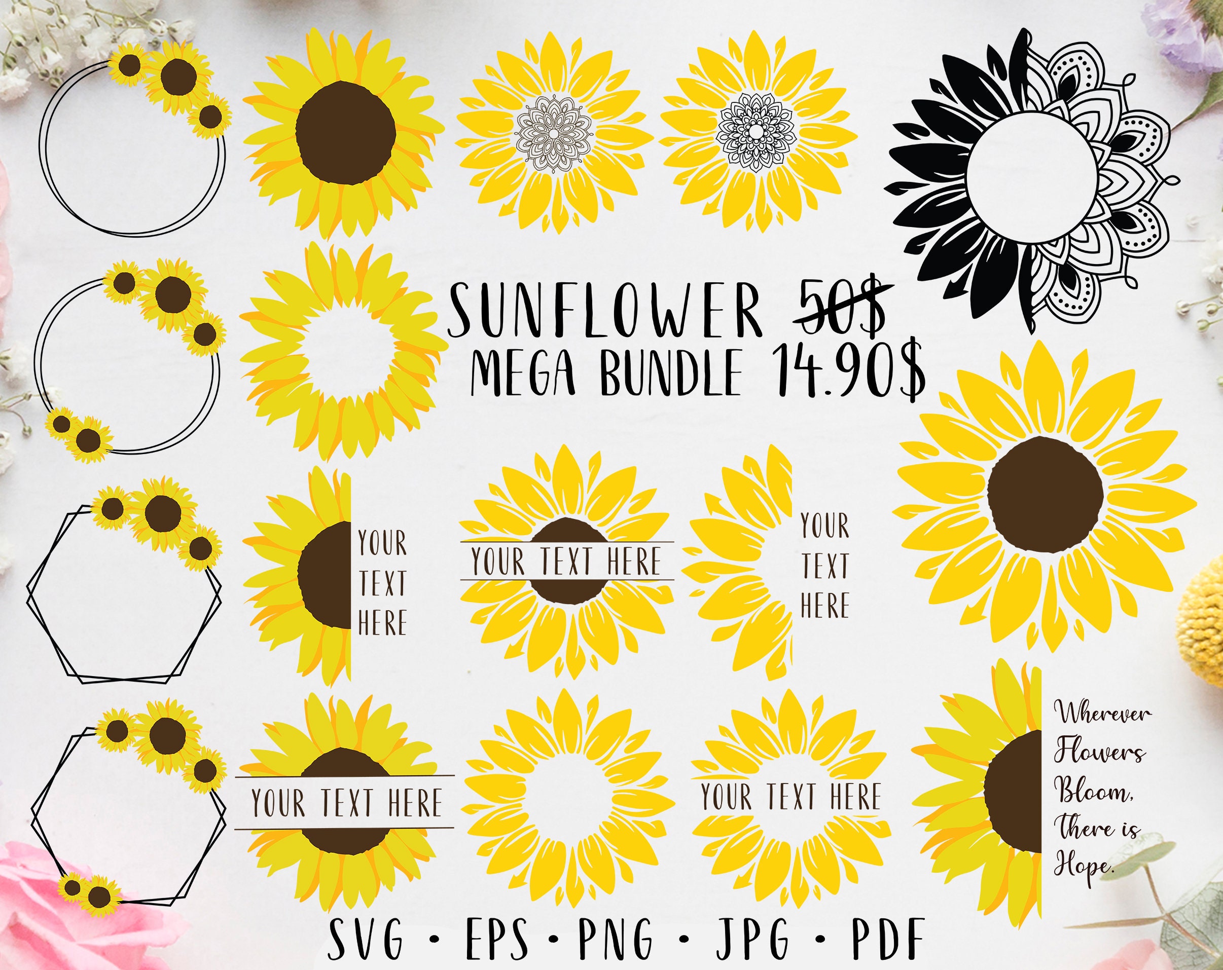 Download Sunflower Mega Bundle Sunflower Decal Sunflower Wedding Etsy