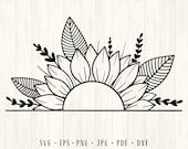 Sunflower frame svg Half sunflower svg Sunflower svg Half sunflower png Split sunflower svg Floral frame svg Sunflower monogram
