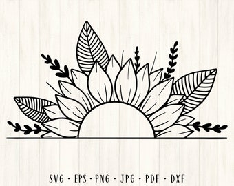 Sonnenblumen rahmen svg Half sunflower svg Sonnenblume svg Half sunflower png Split sonnenblumen svg Blumenrahmen svg Sonnenblume Monogramm