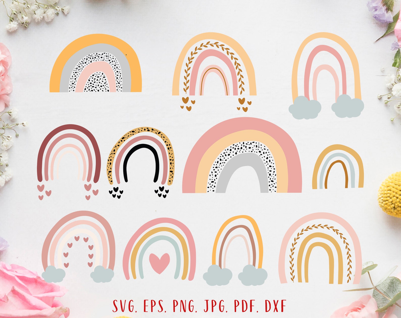 Rainbow Svg Rainbow Bundle Svg Boho Rainbow Clipart Pastel | Etsy
