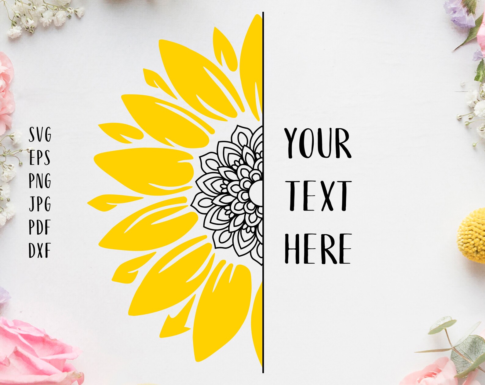 Half sunflower monogram svg Sunflower mandala svg Sunflower | Etsy