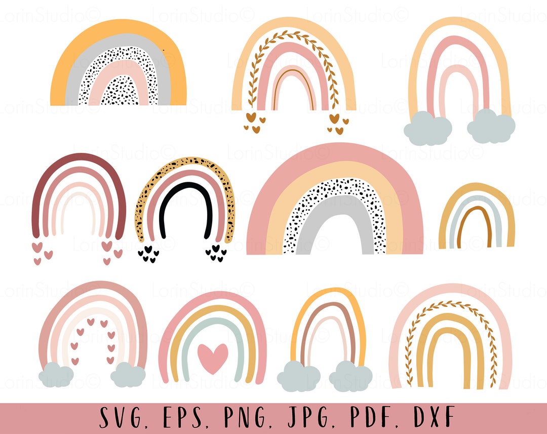Rainbow Svg Rainbow Bundle Svg Boho Rainbow Clipart Pastel Colors ...