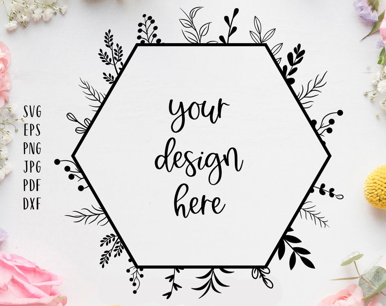 Floral hexagon frame svg Geometric floral frame svg ...