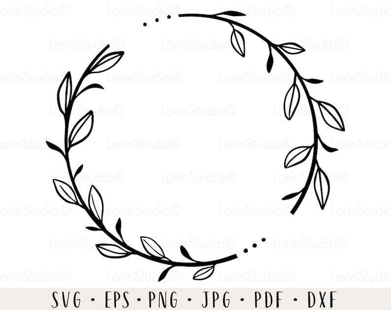 May include: A black and white wreath with leaves and branches. The wreath is circular and has a simple, elegant design.