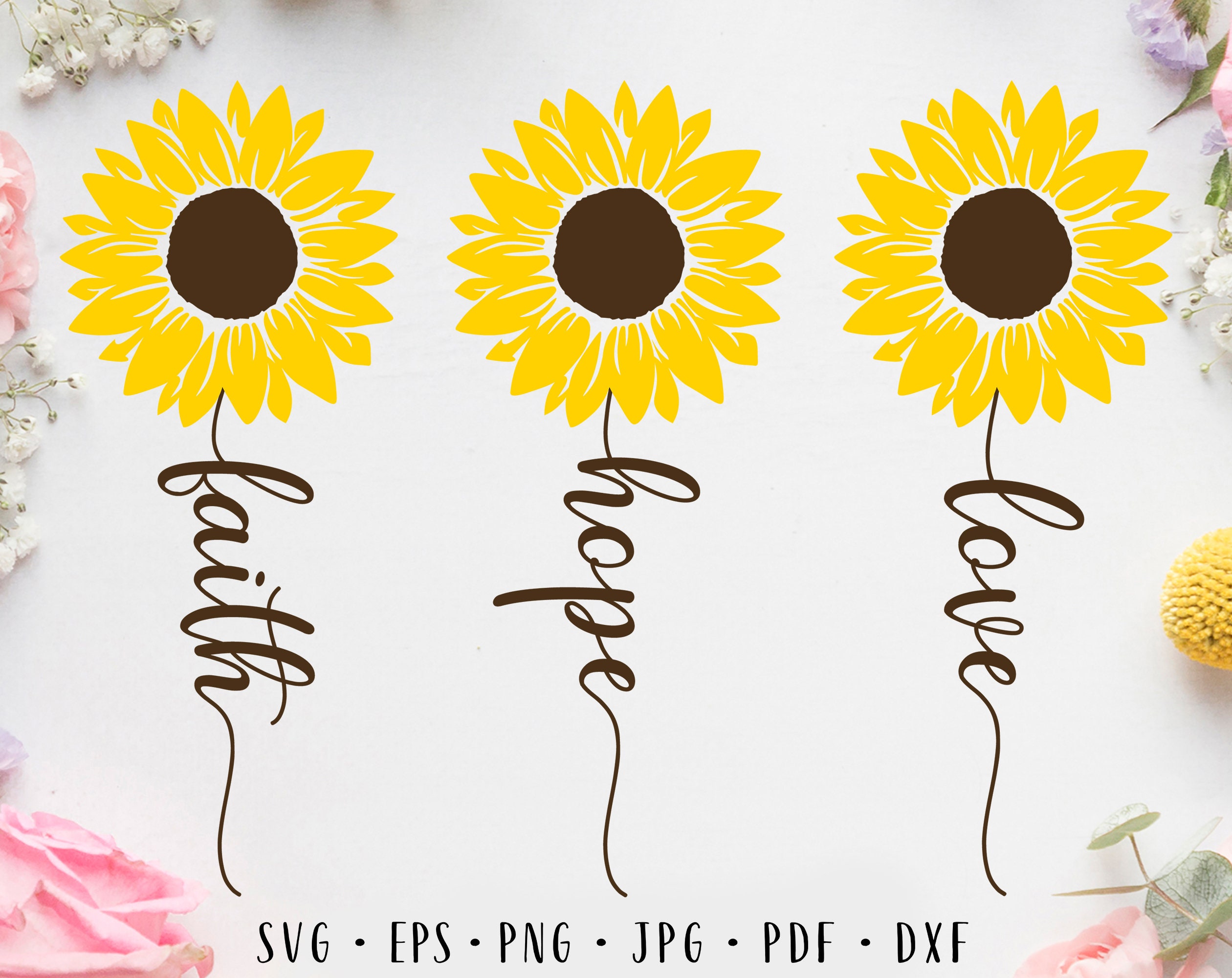 Faith hope love svg Sunflower bundle svg Sunflower svg Flower svg