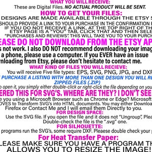 May include: A pink and white text graphic with the words "WHAT YOU WILL RECEIVE:" and "These are Digital Files. NO ACTUAL PRODUCT WILL BE SENT."  The text graphic also includes instructions on how to download digital files from Etsy. The text graphic also includes instructions on how to open SVG files in design software.