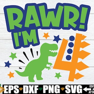 Rawr ich bin 4, Dinosaurier 4. Geburtstag, Dinosaurier Thema 4. Geburtstag, Dinosaurier 4. Geburtstag Shirt SVG, Dinosaurier 4. Geburtstag Junge svg, 4. Geburtstag SVG