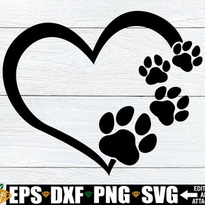 Impression de patte coeur, coeur avec modèle d'empreintes de pattes, vecteur d'empreintes de pattes de chien, SVG pour écharpe de chien, chien Memorial Clipart svg, téléchargement numérique de patte
