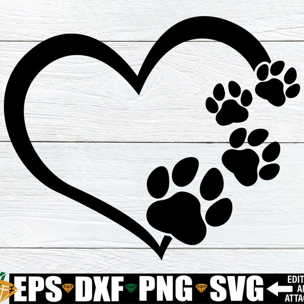 Paw Print Heart, Heart With Paw Prints Template, Dog Paw Prints Vector, Dog Bandana svg, Dog Memorial Clipart svg, Digital Download