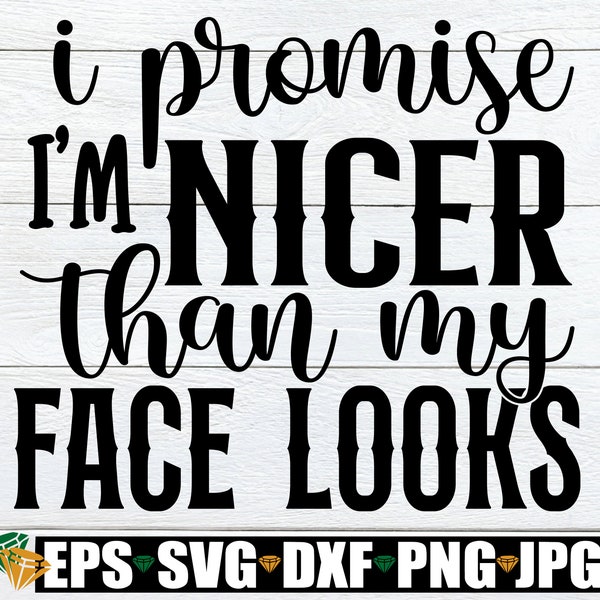 I Promise I'm Nicer Than My Face Looks, Sassy Saying SVG, Sarcastic Quote svg, Funny SVG Beauty Wall Decal, Funny Quote svg,Digital Download