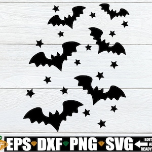 Vliegende vleermuizen met sterren SVG, Halloween vleermuizen SVG, vliegende Halloween vleermuizen clipart cut-bestand, Halloween clipart, vleermuizen clipart, vleermuizen cut-bestand