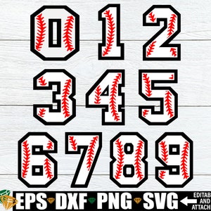 Numeri del baseball. Numeri a tema baseball. Numeri che sembrano palle da baseball. Lime tagliate da baseball. Svg di baseball. Baseball png, download digitale