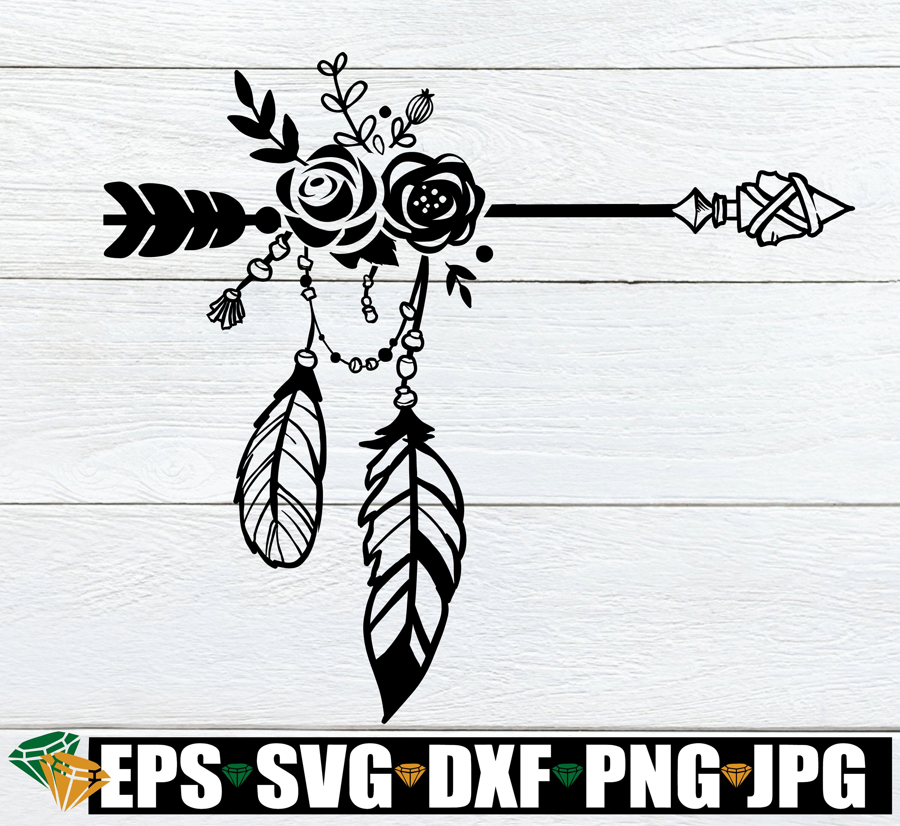 Eps Boho Arrow Svg Arrow With Flowers Svg Bohemian Arrows Svg