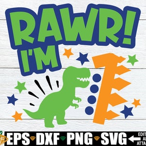 Rawr I&#39;m 1, Dinosaur Birthday Boy svg, Dinosaur 1st Birthday, Dinosaur Birthday svg, Dinosaur Birthday Boy Shirt SVG, Digital Download