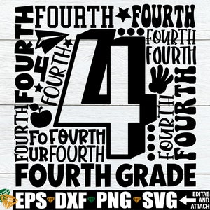 Vierde leerjaar SVG, vierde leerjaar woordcollage, vierde leerjaar shirt svg, vierde leerjaar svg, vierde leerjaar leraar shirt SVG, eerste dag van 4e leerjaar svg