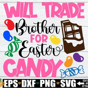 Cambiará a hermano por dulces de Pascua, Pascua divertida SVG, Pascua svg, Hermano y hermana Pascua, Niños Pascua svg, Niñas Pascua svg png