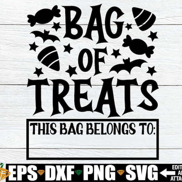 Bag Of Treats, Halloween Candy Tote SVG, Halloween Candy Bag svg, Trick Or Treat Bag SVG, Kids Halloween svg, Halloween Candy SVG