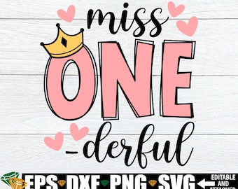 Miss Onederful svg, Girls 1st Birthday Shirt Cut File, Girls First Birthday Shirt svg png, 1st Birthday svg png, First Birthday png svg