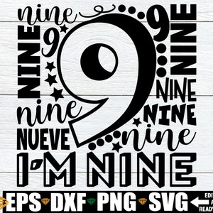 Ich bin Neun, 9. Geburtstag Typografie, Zahl 9 Wort Art Typografie, 9. Geburtstag Shirt SVG, 9. Geburtstag svg, 9. Geburtstag Junge Shirt svg