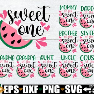 Sweet One svg, Wassermelonen-Geburtstag, passender Wassermelonen-Geburtstag, Mädchen 1st Birthday svg, Passende Familie Sweet One Birthday, Wassermelonen-Svg