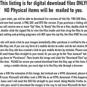 May include: Text on a white background explaining that this listing is for digital download files only. No physical items will be mailed to you. The text also explains how to download the files after purchase.