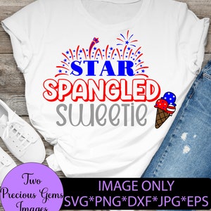 Met sterren bezaaide lieverd. Vier juli. 4 juli. Meisjes 4 juli. Ijs Svg. Vuurwerk-svg. patriottisch. Meisjes 4 juli shirt SVG
