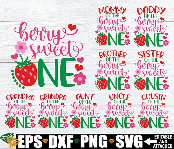 Berry Sweet One, Matching Family Strawberry Sweet One Birthday Bundle svg png, Girls 1st Birthday Bundle svg png,Girl First Birthday svg png