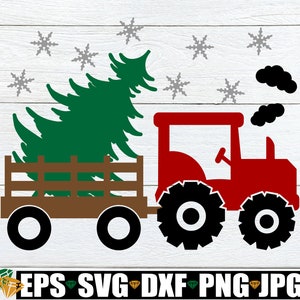 Tracteur avec un sapin de Noël. Arbre de Noël dans un tracteur. Joli svg de Noël. Svg de décoration de Noël. Fer à repasser de Noël mignon. Svg tracteur.