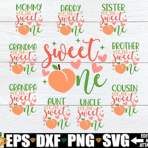 Sweet One svg png, passende Familie 1. Geburtstag Bundle, Sweet One Birthday Bundle, Pfirsich Thema 1. Geburtstag svg png, Mädchen 1. Geburtstag Bundle