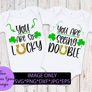 Wat een geluk dat je dubbel ziet. Tweeling St. Patricks dag. Gelukkige SVG. Hoefijzer-svg. Tweeling SVG. Digitaal downloaden.
