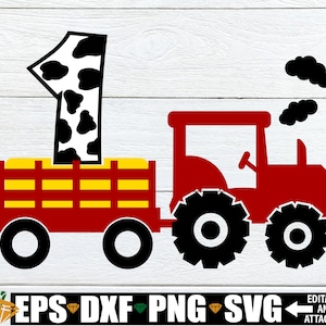 Trator puxando um. Tema de fazenda Primeiro aniversário svg. Primeiro aniversário svg. Camisa de primeiro aniversário svg, 1º aniversário png, Meninos 1º aniversário svg