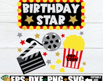 Compleanno di film in formato SVG, compleanno a tema film, camicia di compleanno di film per bambini in formato SVG, festa di film in formato SVG, festa di compleanno di film in formato SVG, download digitale