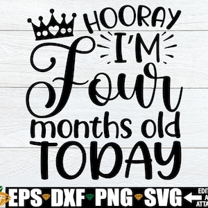 Hooray I&#39;m Four Months Old Today, Four Months svg png, Four Months Old Shirt svg png, 4 Months old svg png dxf, 4 Months Shirt svg png