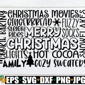 Christmas Subway Art, Christmas Typography, Christmas Word Art, Christmas Word Collage, Christmas Decoration svg, Christmas Stencil