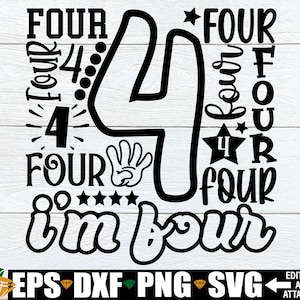 J'ai quatre ans svg, svg 4e anniversaire, mignon 4e anniversaire svg, 4e anniversaire coupe fichier, 4e anniversaire Word Art svg, 4e anniversaire typographie svg