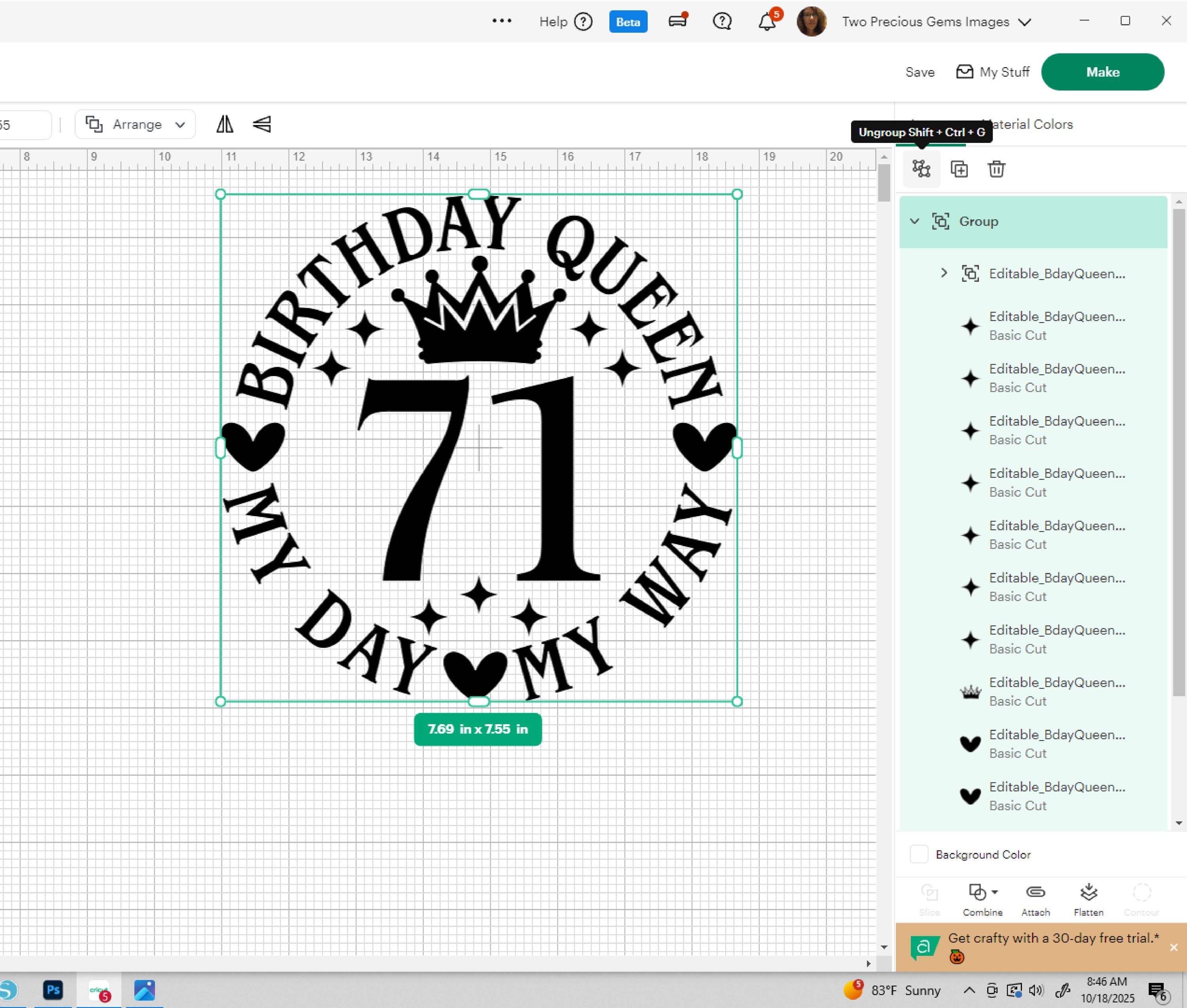 71st Birthday Queen Svg, Women's 71st Birthday Shirt Svg Cut File