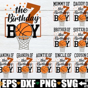 Basket-ball anniversaire, 7e anniversaire, anniversaire de basket-ball de famille assorti, anniversaire de basket-ball de famille assorti, anniversaire de thème de basket-ball, SVG PNG