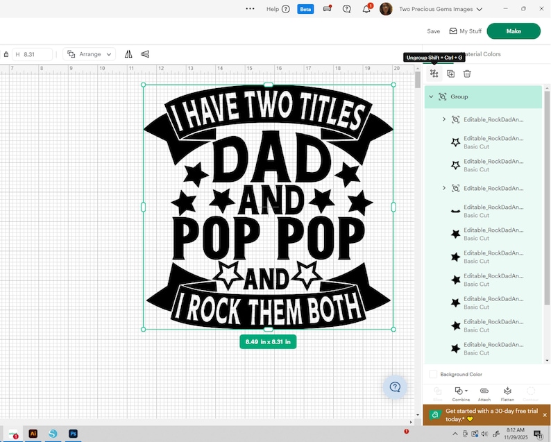 I Have Two Titles Dad And Pop Pop And I Rock Them Both, Father's Day, Pop Pop Father's Day, Grandpa Father's Day, Pop Pop gift svg image 12