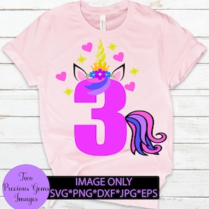 Anniversaire de licorne. 3e anniversaire de licorne. Licorne 3e anniversaire. Licorne numéro 3. Téléchargement numérique.